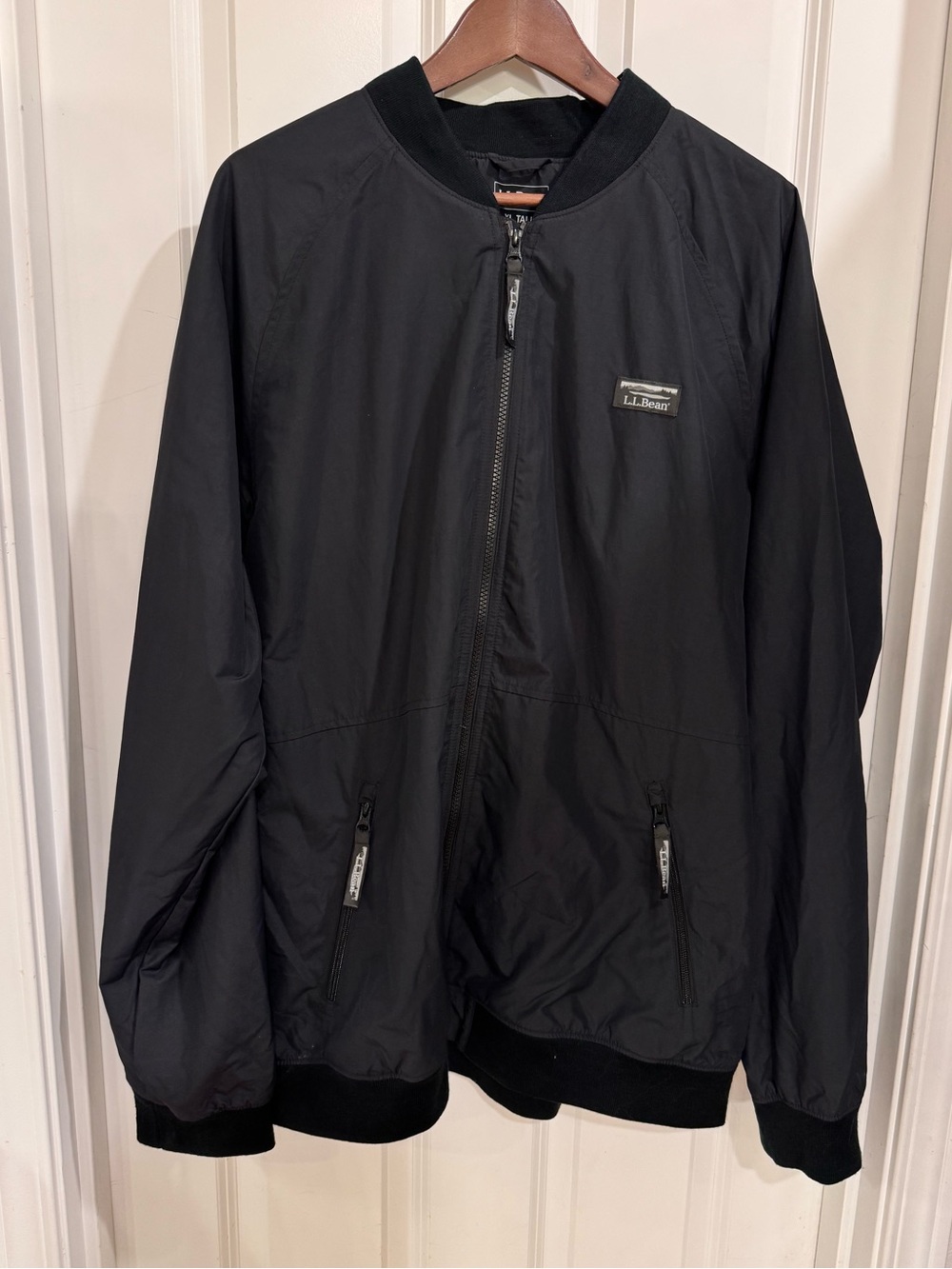 L.L. Bean Black Men's Bomber Jacket with Zip Pockets- XL Tall